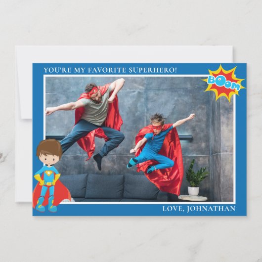 Superhero Vatertag Personalisiertes Foto Feiertagskarte (Vorderseite)