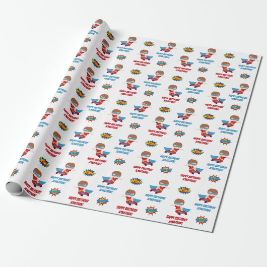 Superhero Wrapping Paper (Boy Personalisiert Name) Geschenkpapier (Ungerollt)