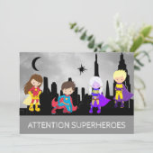 *~* SUPERHEROS Kinder Geburtstagsparty Einladung (Stehend Vorderseite)
