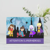 *~* SUPERHEROS Kindergeburtstag Party Einladung (Stehend Vorderseite)