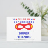 Superheros Party Super vielen Dank Dankeskarte (Stehend Vorderseite)
