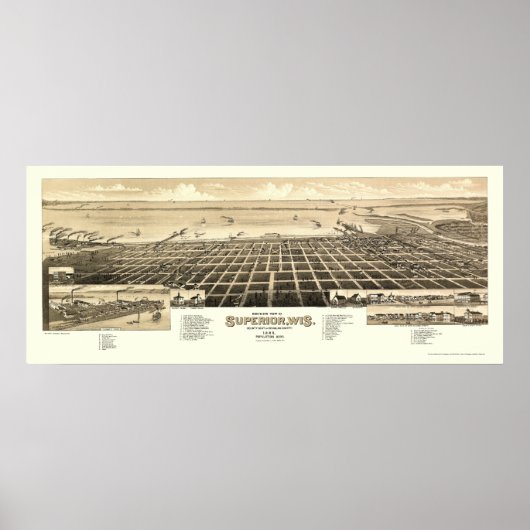 Superior, WI Panorama Karte - 1883 Poster (Vorne)