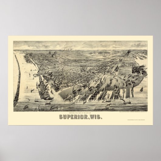 Superior, WI Panorama Karte - 1890 Poster (Vorne)