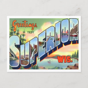 Superior, Wisconsin Vintage Postkarte mit großen B