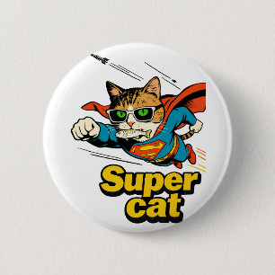 Superkatze fliegt mit Fisch  Button