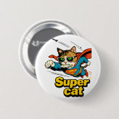 Superkatze fliegt mit Fisch Button (Vorne & Hinten)