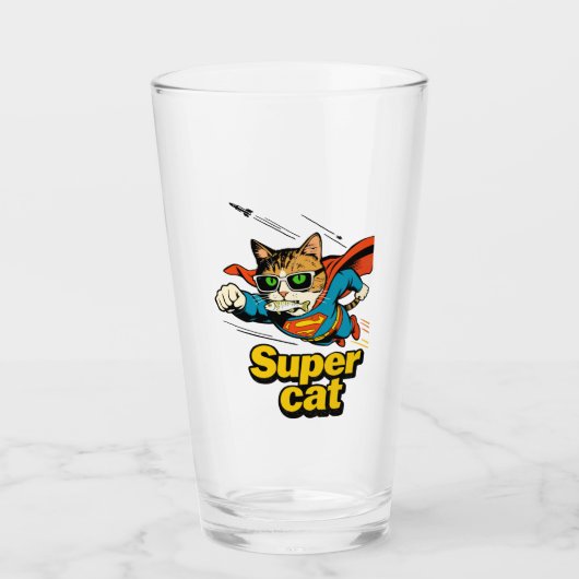 Superkatze fliegt mit Fisch  Glas (Vorderseite)