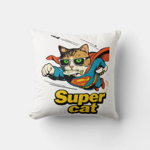 Superkatze fliegt mit Fisch  Kissen