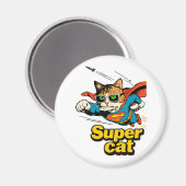 Superkatze fliegt mit Fisch Magnet (Vorderseite/Rückseite)