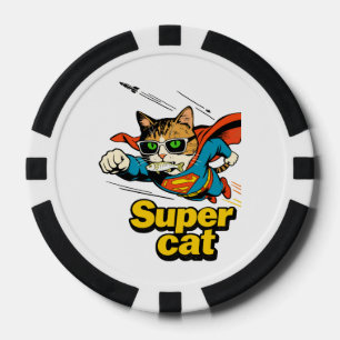 Superkatze fliegt mit Fisch  Pokerchips