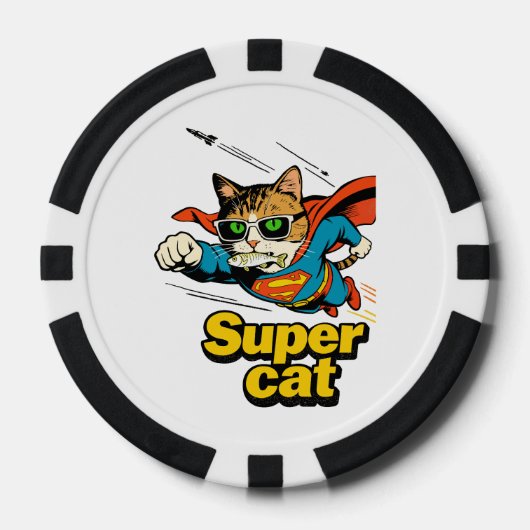 Superkatze fliegt mit Fisch Pokerchips (Vorderseite)