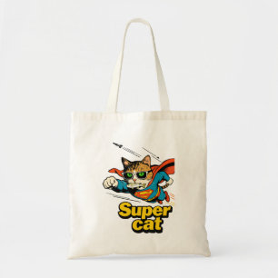Superkatze fliegt mit Fisch Tragetasche