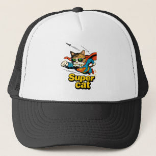 Superkatze fliegt mit Fisch Truckerkappe