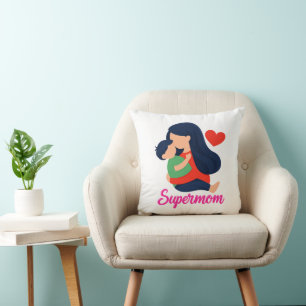 Supermama Süße Mutter-und-Kind-Illustration-Wurf-P Kissen