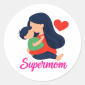 Supermama Süße Mutter und Kind Runde Aufkleber (Vorderseite)