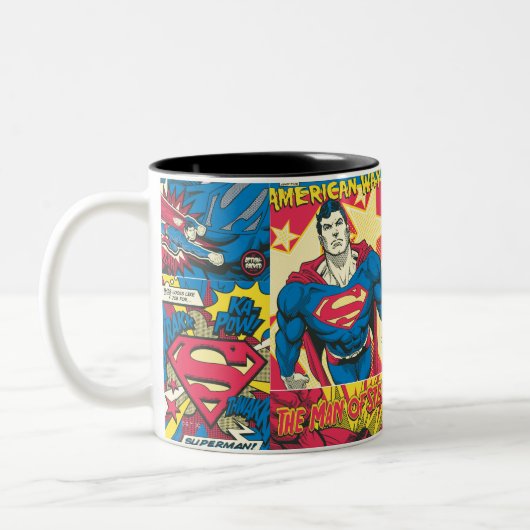 Superman Comic Panels Zweifarbige Tasse (Links)