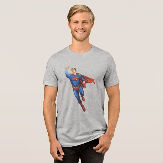 Superman Flying Verlassen Tri-Blend Shirt (Vorderseite voll)