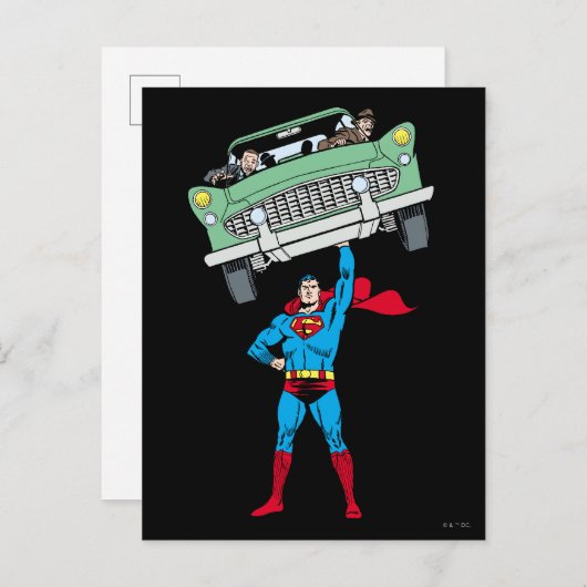 Superman hält ein Auto Postkarte (Vorne/Hinten)