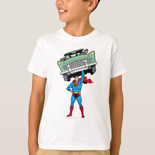 Superman hält ein Auto T-Shirt (Vorderseite)