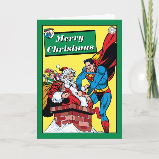 Superman helft dem Weihnachtsmann den Schornstein  Feiertagskarte (Vorderseite)
