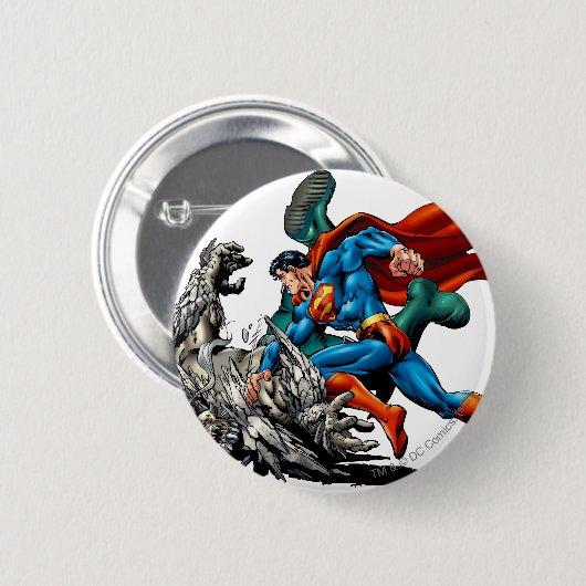 Superman kämpft Monster Button (Vorne & Hinten)