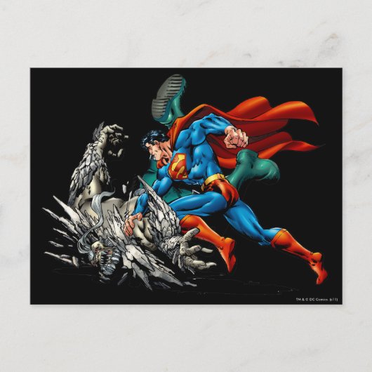 Superman kämpft Monster Postkarte (Vorderseite)