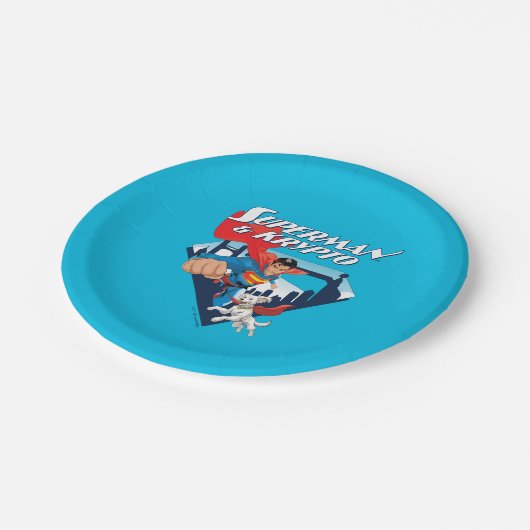Superman & Krypto Soar Pappteller (Schrägansicht)