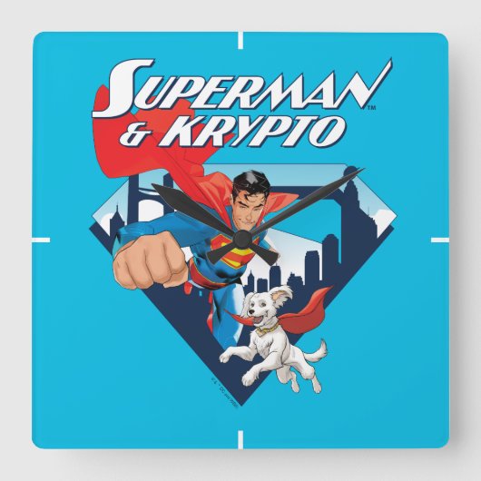 Superman & Krypto Soar Quadratische Wanduhr (Vorderseite)