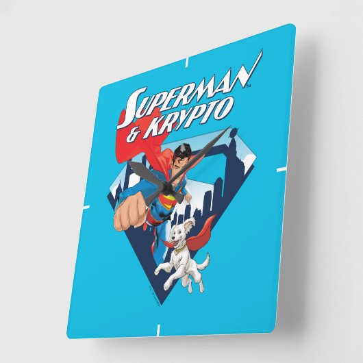 Superman & Krypto Soar Quadratische Wanduhr (Winkel)