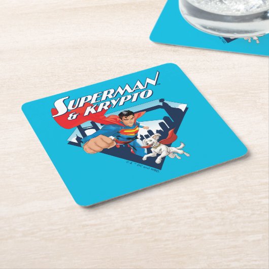 Superman & Krypto Soar Rechteckiger Pappuntersetzer (angewinkelt)