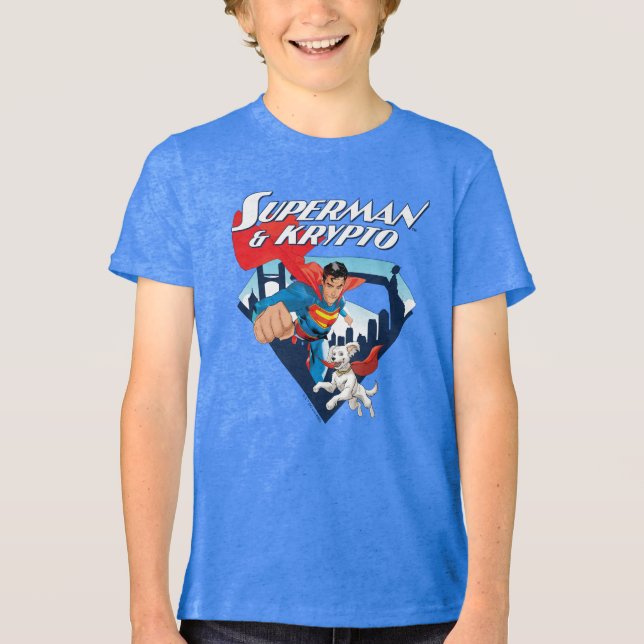 Superman & Krypto Soar Tri-Blend Shirt (Vorderseite)