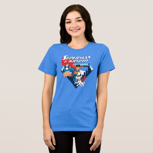 Superman & Krypto Soar Tri-Blend Shirt (Vorderseite voll)