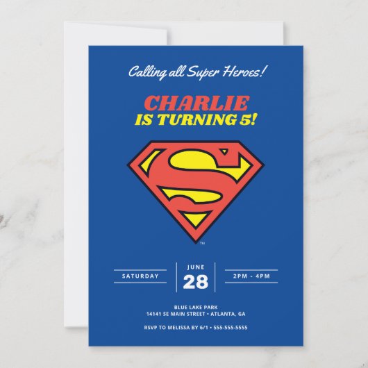 Superman-Logo | Blue Super Hero Birthday Einladung (Vorderseite)