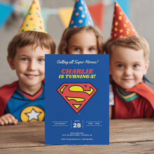Superman-Logo | Blue Super Hero Birthday Einladung