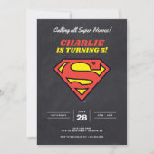 Superman-Logo | Chalkboard Super Hero Birthday Einladung (Vorderseite)
