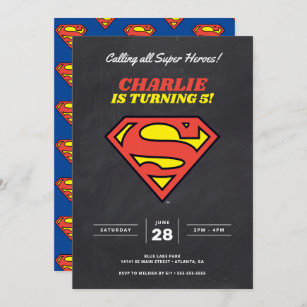 Superman-Logo   Chalkboard Super Hero Birthday Einladung