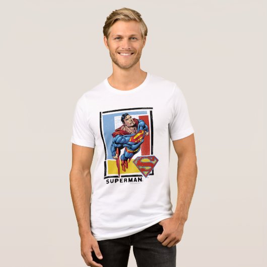 Superman mit farbenprächtigem Hintergrund Tri-Blend Shirt (Vorderseite voll)