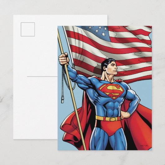 Superman mit US-Flagge Postkarte (Vorne/Hinten)
