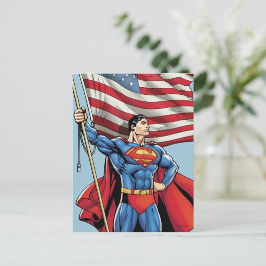 Superman mit US-Flagge Postkarte (Stehend Vorderseite)