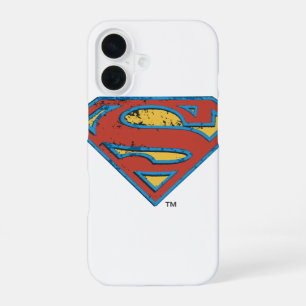 Superman S-Schild   Blau umrandetes Grunge-Logo iPhone 16 Hülle