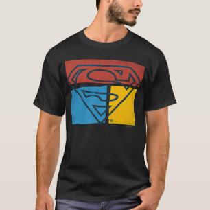 Superman S-Schild  Rotes Blaues gelbes Blocklogo T-Shirt