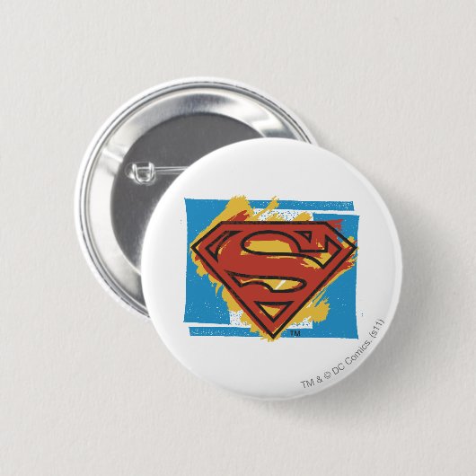 Superman S-Shield | Blauer Hintergrund-Logo Button (Vorne & Hinten)