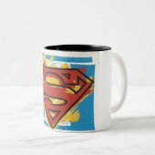 Superman S-Shield | Blauer Hintergrund-Logo Zweifarbige Tasse (VorderseiteRechts)