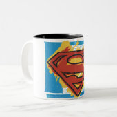 Superman S-Shield | Blauer Hintergrund-Logo Zweifarbige Tasse (Vorderseite Links)