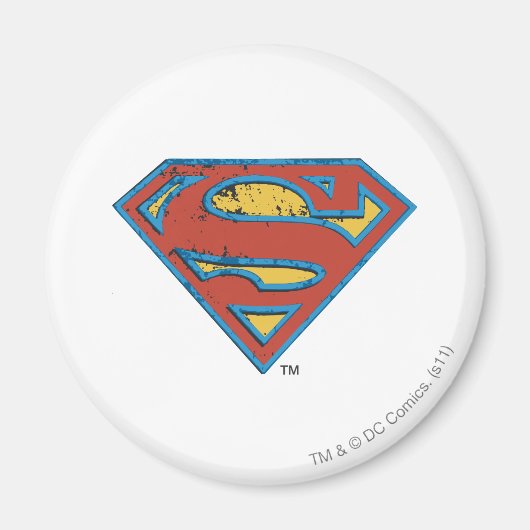 Superman S-Shield | Blue Kontur Grunge Logo Magnet (Vorne)