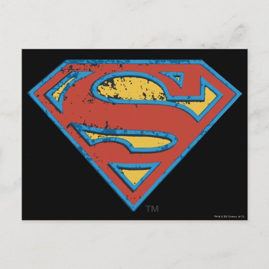 Superman S-Shield | Blue Kontur Grunge Logo Postkarte (Vorderseite)