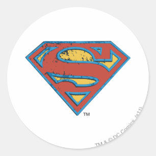 Superman S-Shield   Blue Kontur Grunge Logo Runder Aufkleber