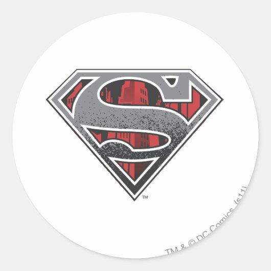 Superman S-Shield | Graue und rote Stadt-Logo Runder Aufkleber (Vorderseite)