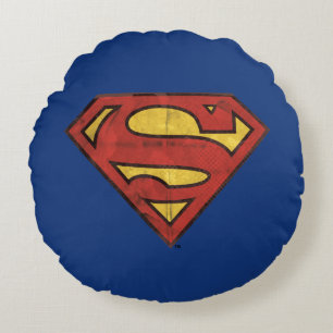 Superman S-Shield Grunge Black Kontur Logo Rundes Kissen