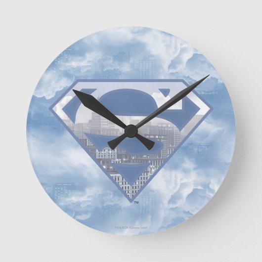 Superman S-Shield | Light Blue City Logo Runde Wanduhr (Vorderseite)